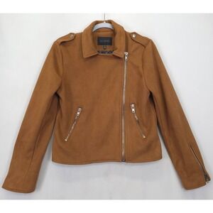 Blu Pepper Moto Jacket Women M Camel Brown Faux Suede Lined Zip Up Fall Layer